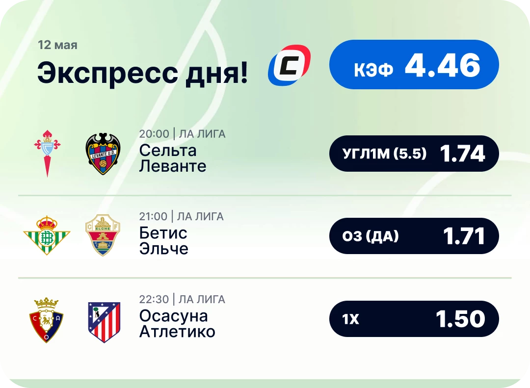 Футбольный экспресс дня на 12 мая