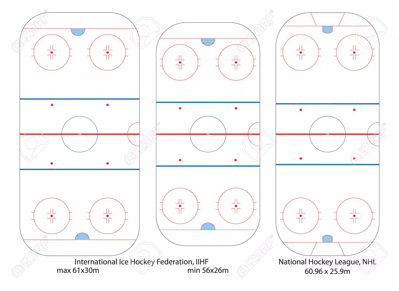 Размеры хоккейных площадок в КХЛ и НХЛ Стандартные размеры площадок