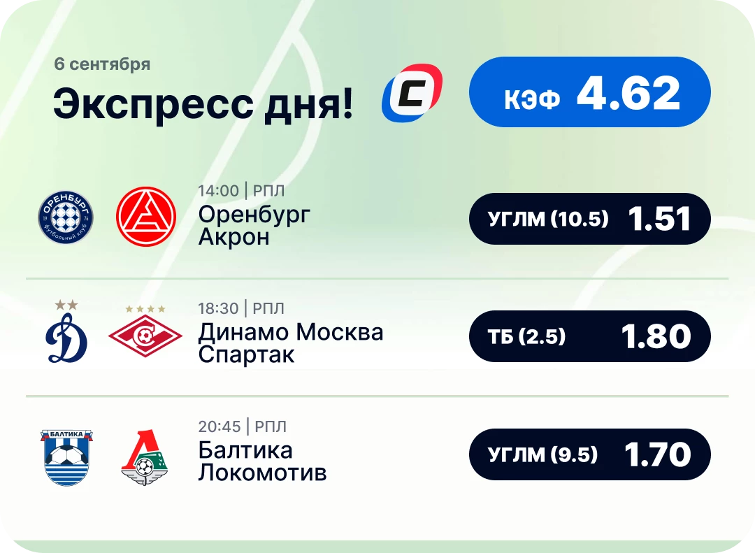 Экспресс-ставка на РПЛ Футбольный экспресс дня на 6 сентября №1