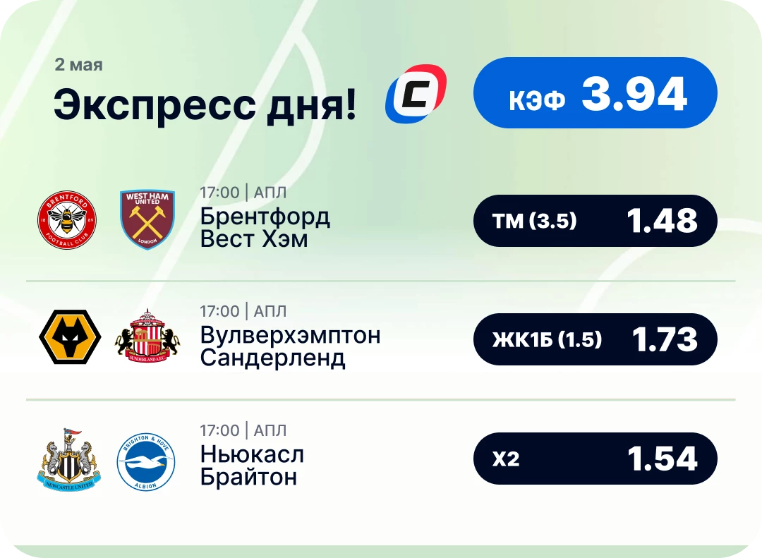 Экспресс дня на футбол на 2 мая №1