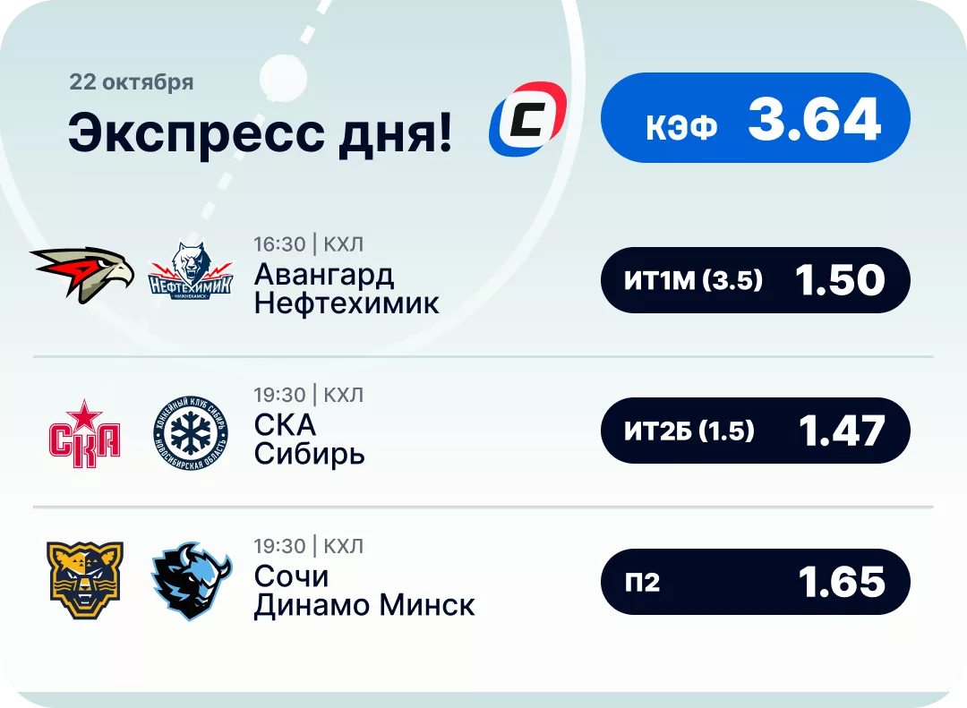 Экспресс на КХЛ на сегодня Хоккейный экспресс дня на 22 октября