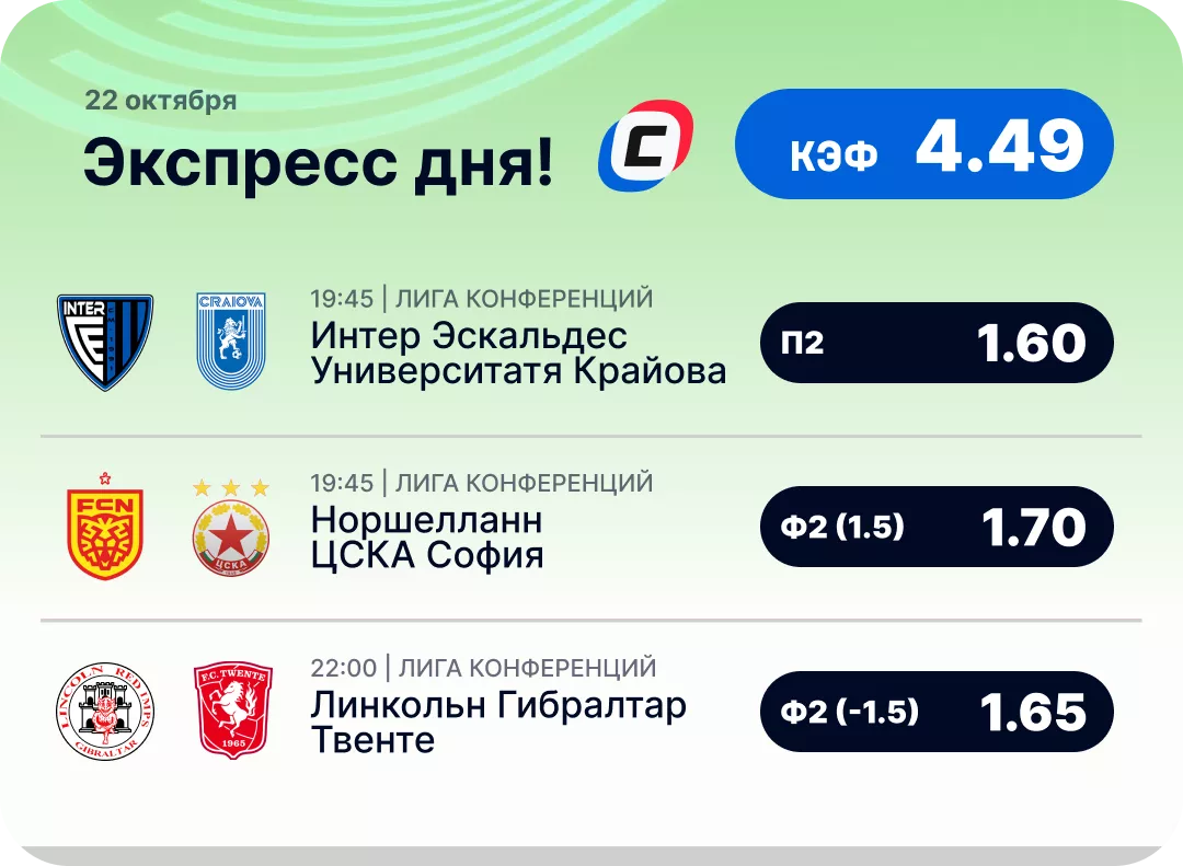 Экспресс на Лигу конференций на сегодня Экспресс дня на Лигу конференций на 22 октября №2