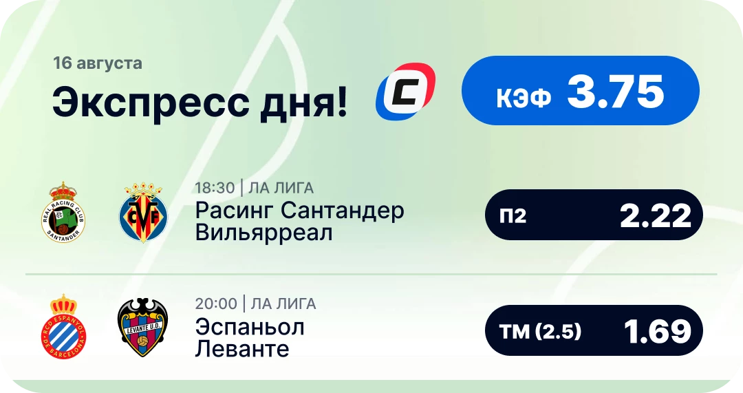 Экспресс на футбол на сегодня Футбольный экспресс дня на 16 августа №2