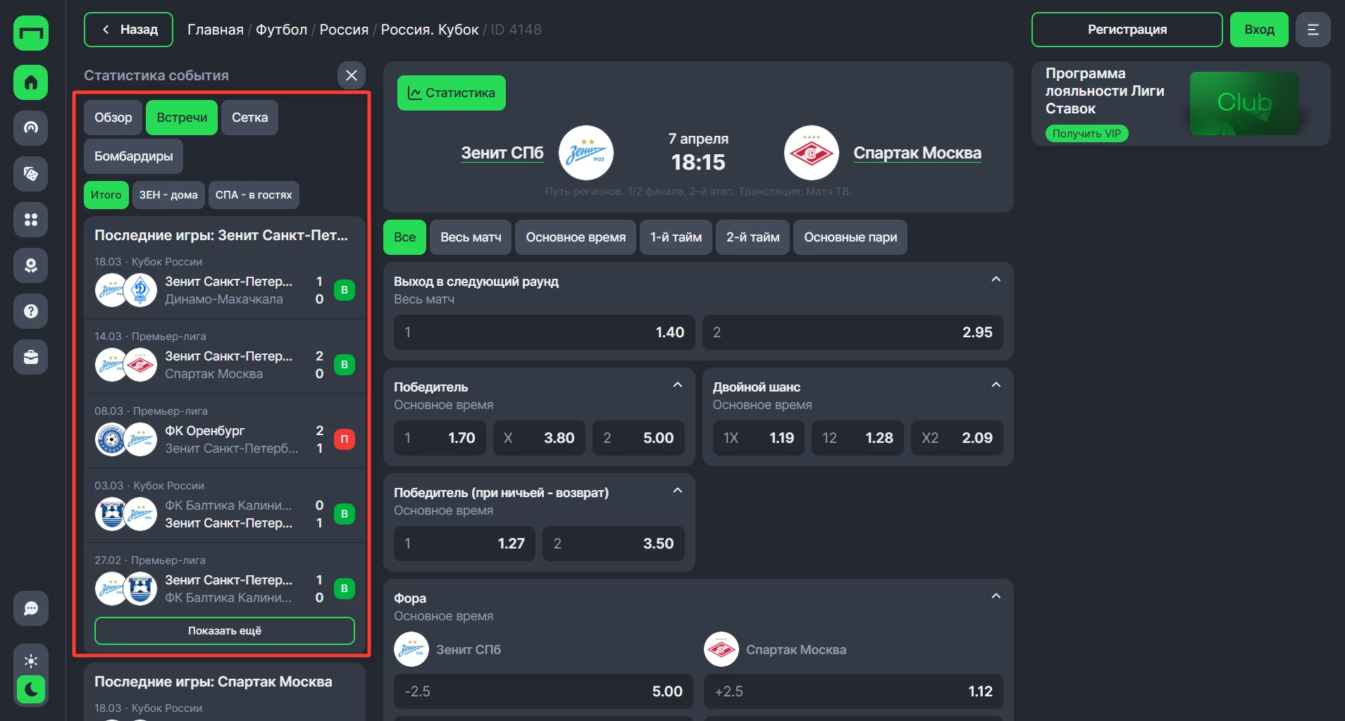 Статистика прошлых встреч в БК Пари