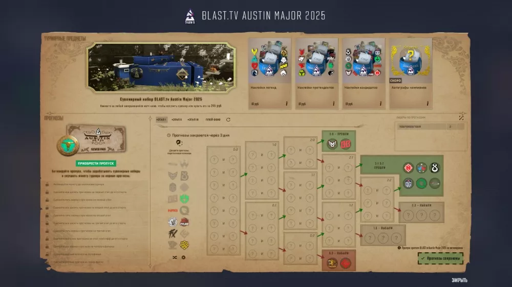 Пикемы авторов проекта СТАВКА TV на первую стадию BLAST.tv Austin Major 2025