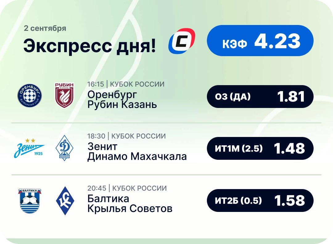 Футбольный экспресс дня на 2 сентября №1