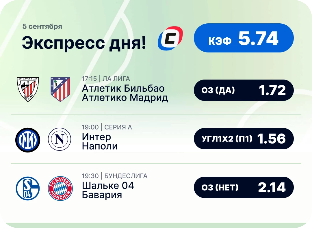 Экспресс на футбол на сегодня Футбольный экспресс дня на 5 сентября №3