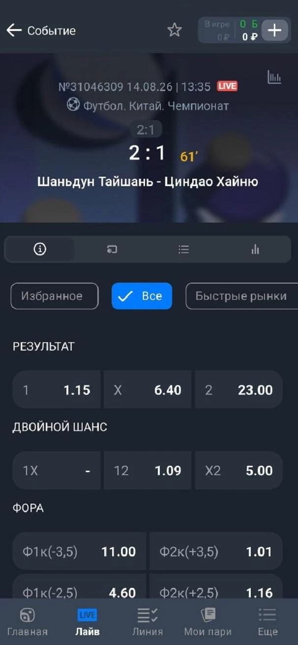 Карточка события в БК Балтбет