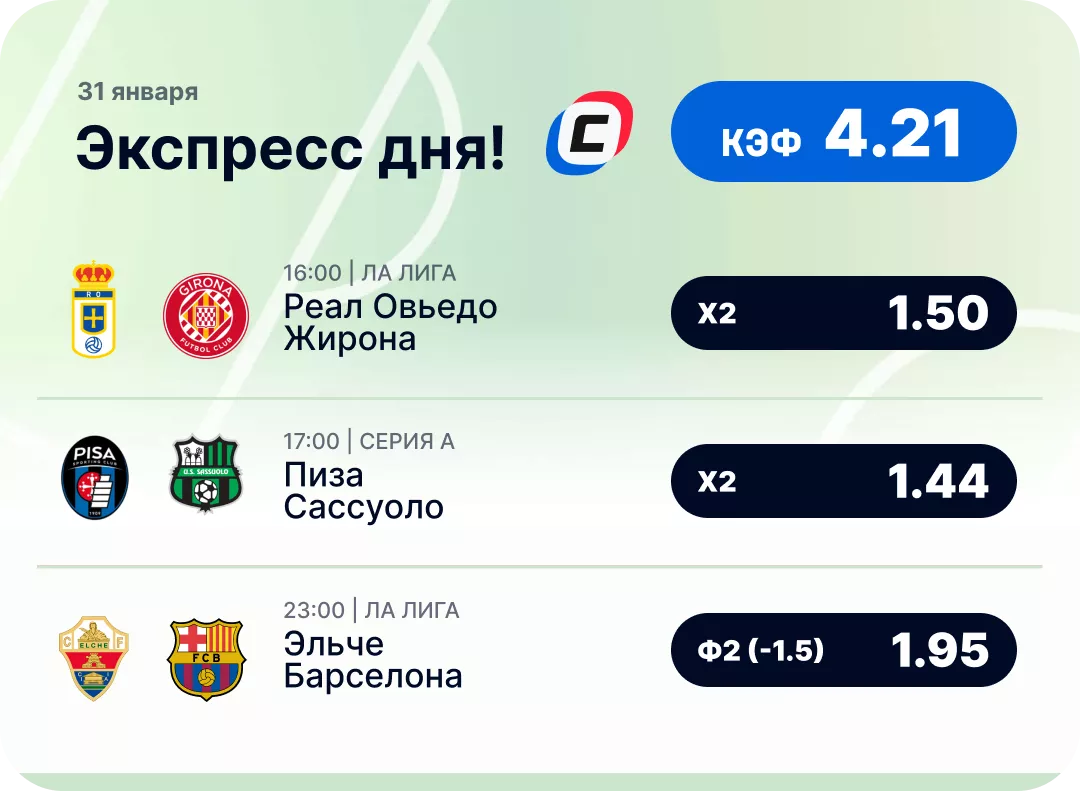 Экспресс на сегодня Футбольный экспресс дня на 31 января №2
