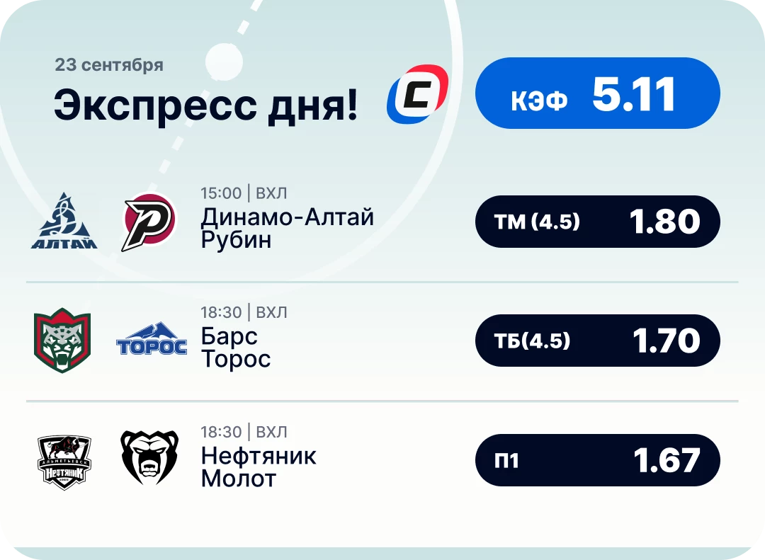 Экспресс на хоккей на 23 сентября Хоккейный экспресс дня на 23 сентября №2