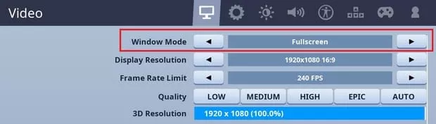Как сменить разрешение в Fortnite