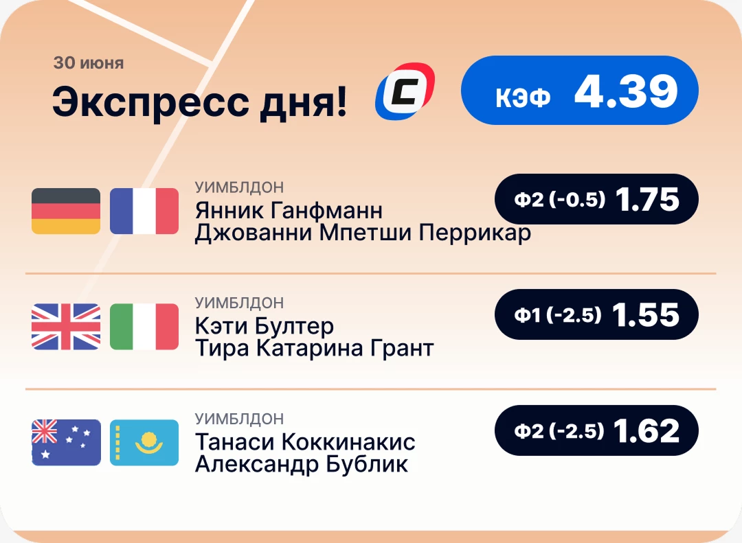Теннисный экспресс дня на 30 июня