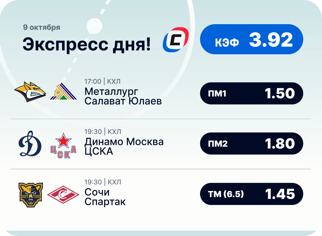 Экспресс дня на КХЛ на сегодня Хоккейный экспресс дня на 9 октября