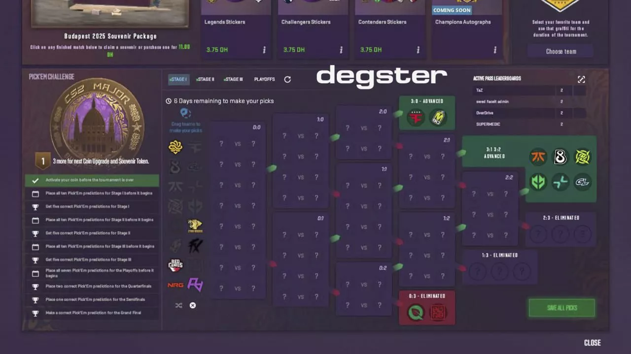Пикемы на первую стадию StarLadder Budapest Major 2025