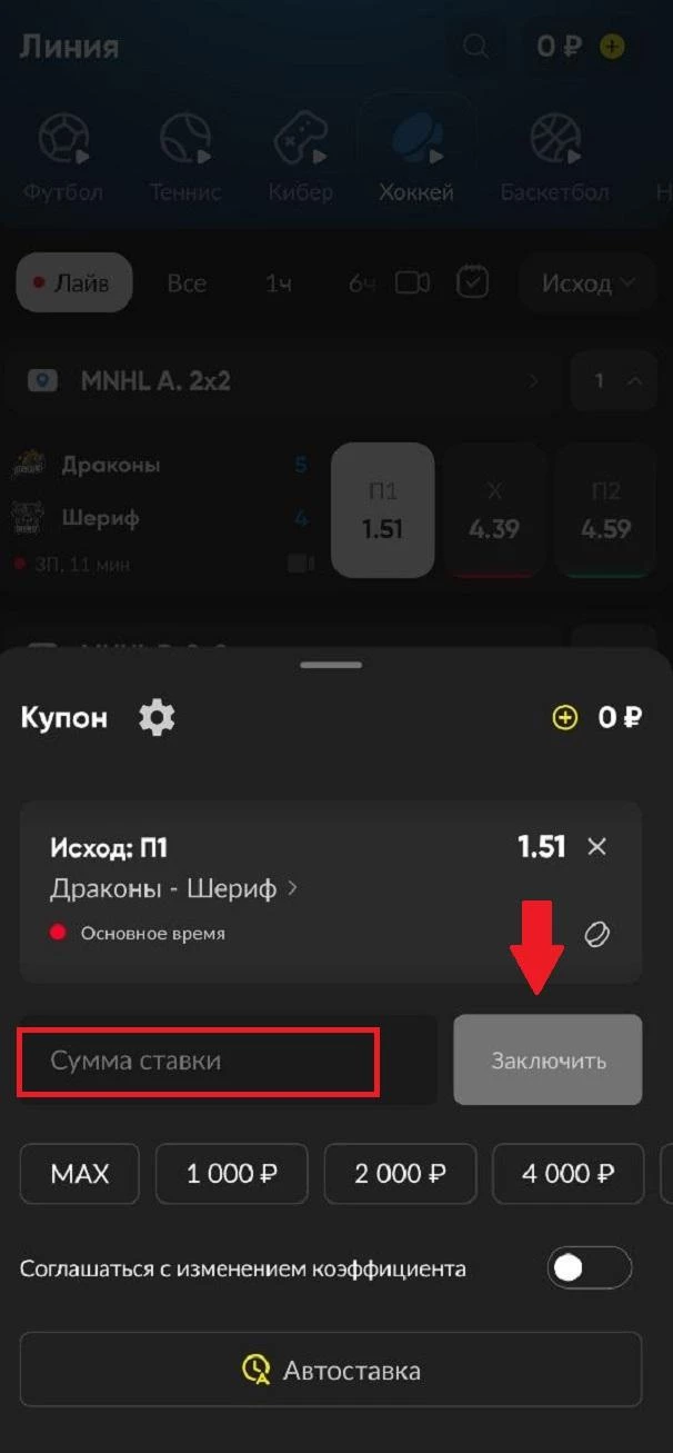 Купон в приложении БК Бетбум