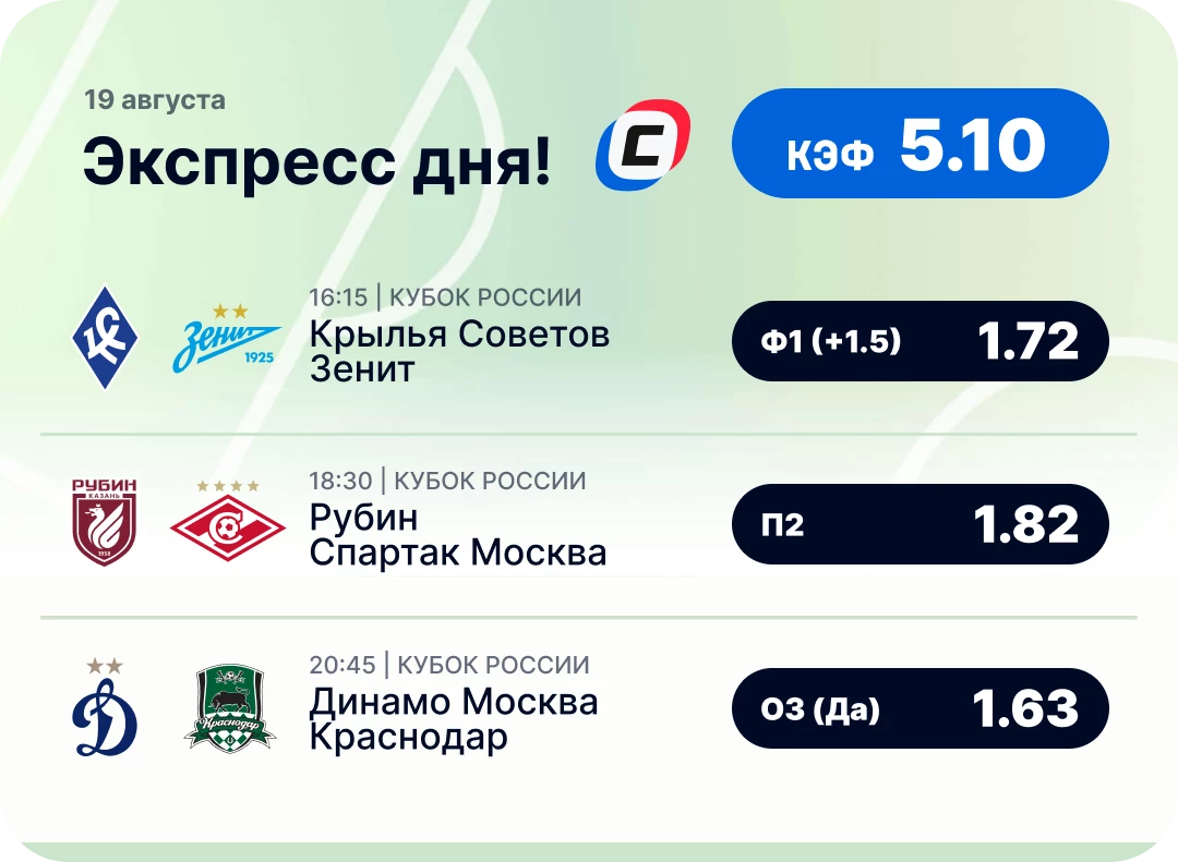 Экспресс дня на Кубок России Футбольный экспресс дня на 19 августа №2
