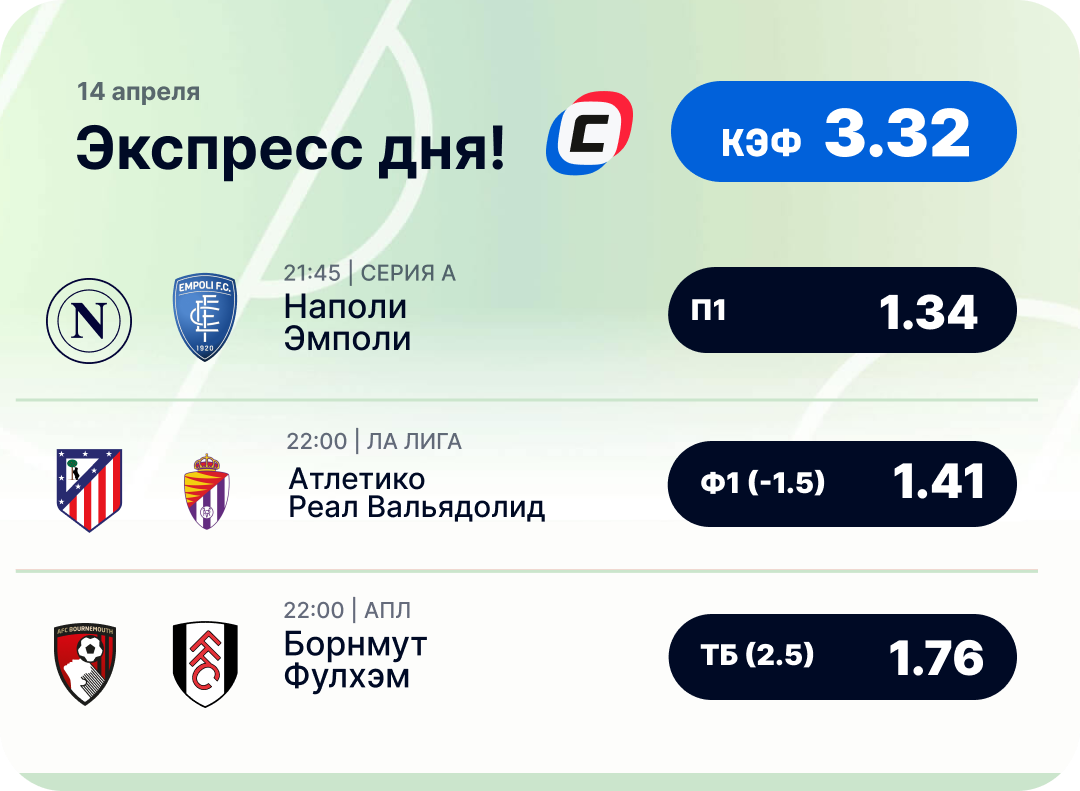 Футбольный экспресс дня на 14 апреля