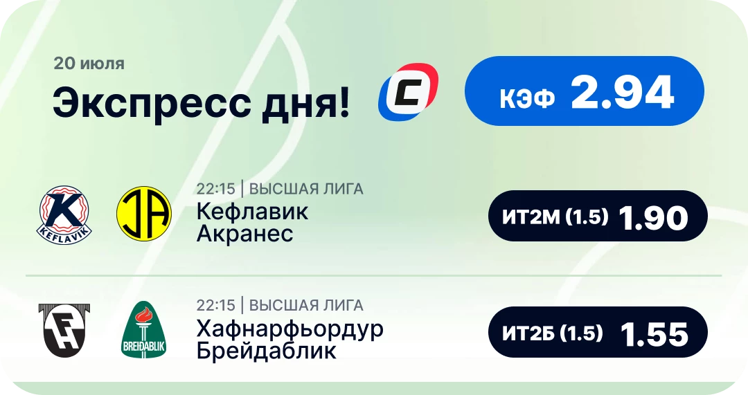 Экспресс на футбол на сегодня Футбольный экспресс дня на 20 июля №1