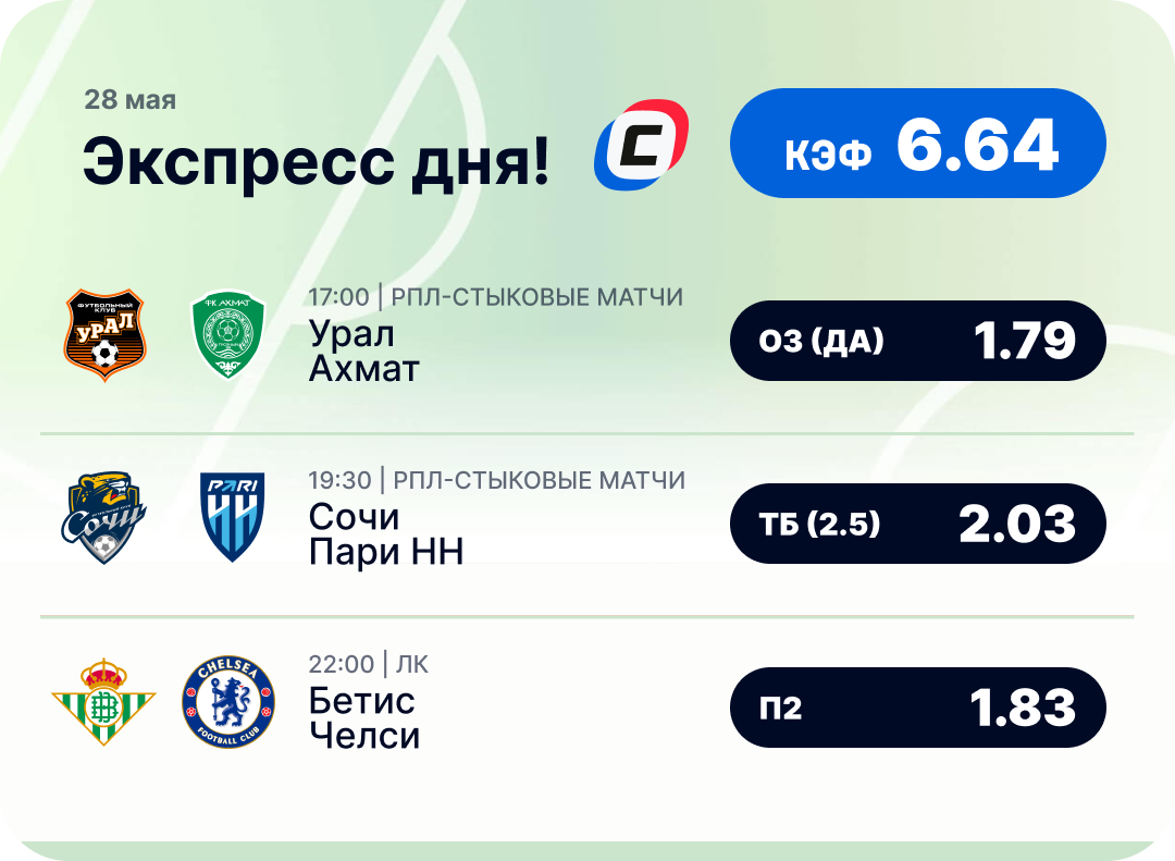 Футбольный экспресс дня на 28 мая