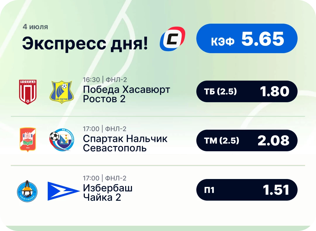 Экспресс дня на футбол Футбольный экспресс дня на 4 июля №2