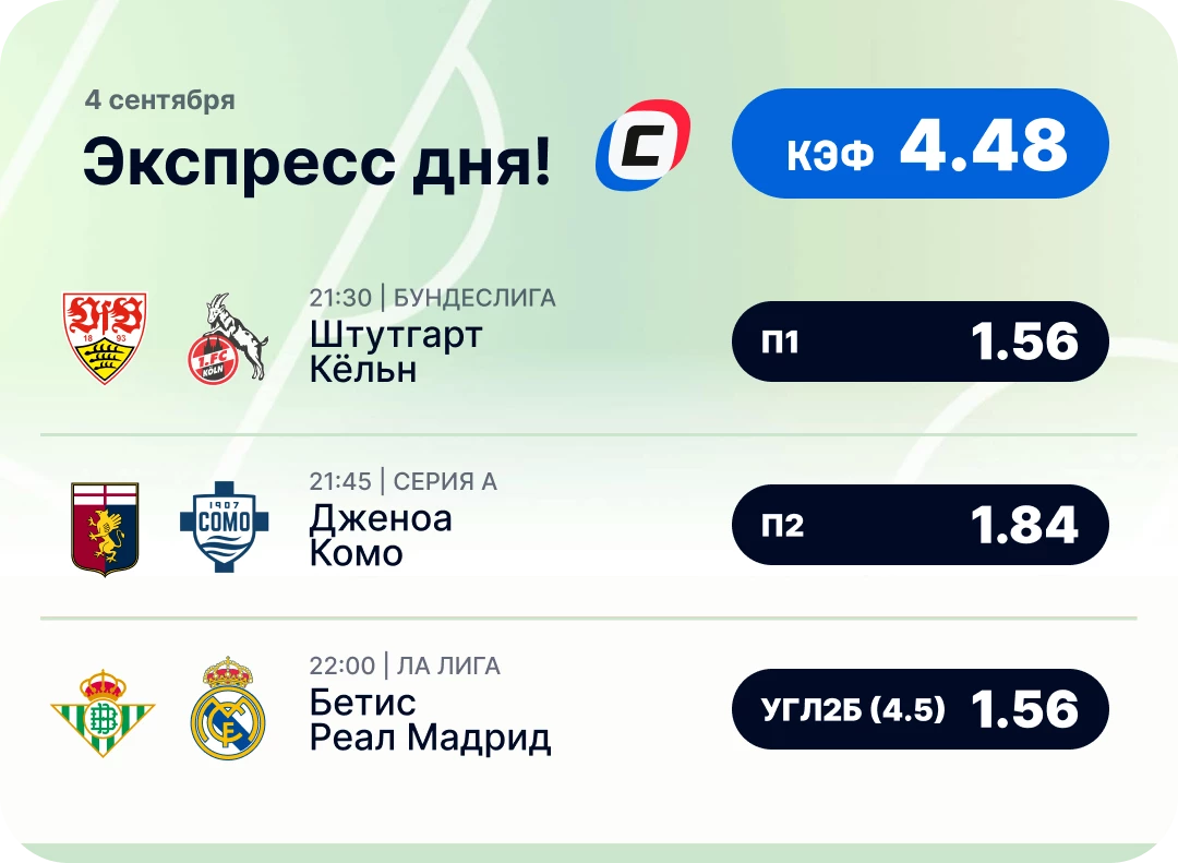 Экспресс на футбол на сегодня Футбольный экспресс дня на 4 сентября №1