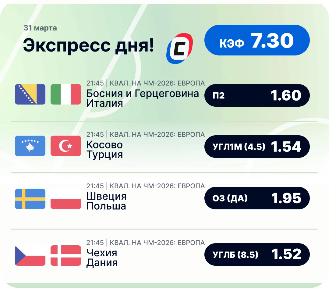 Экспресс на футбол сегодня Футбольный экспресс дня на 31 марта №1