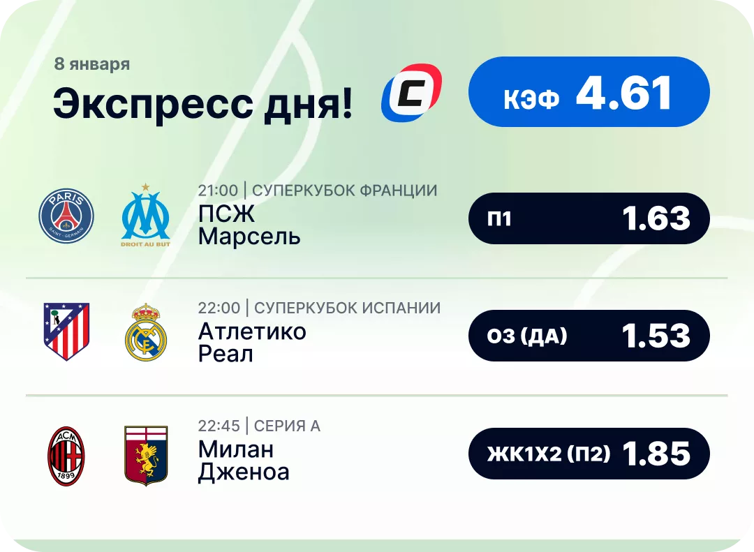 Футбольный экспресс дня на 8 января
