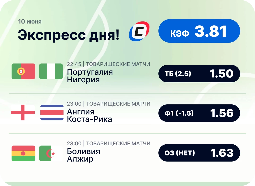 Экспресс дня на футбол Футбольный пресс дня на 10 июня