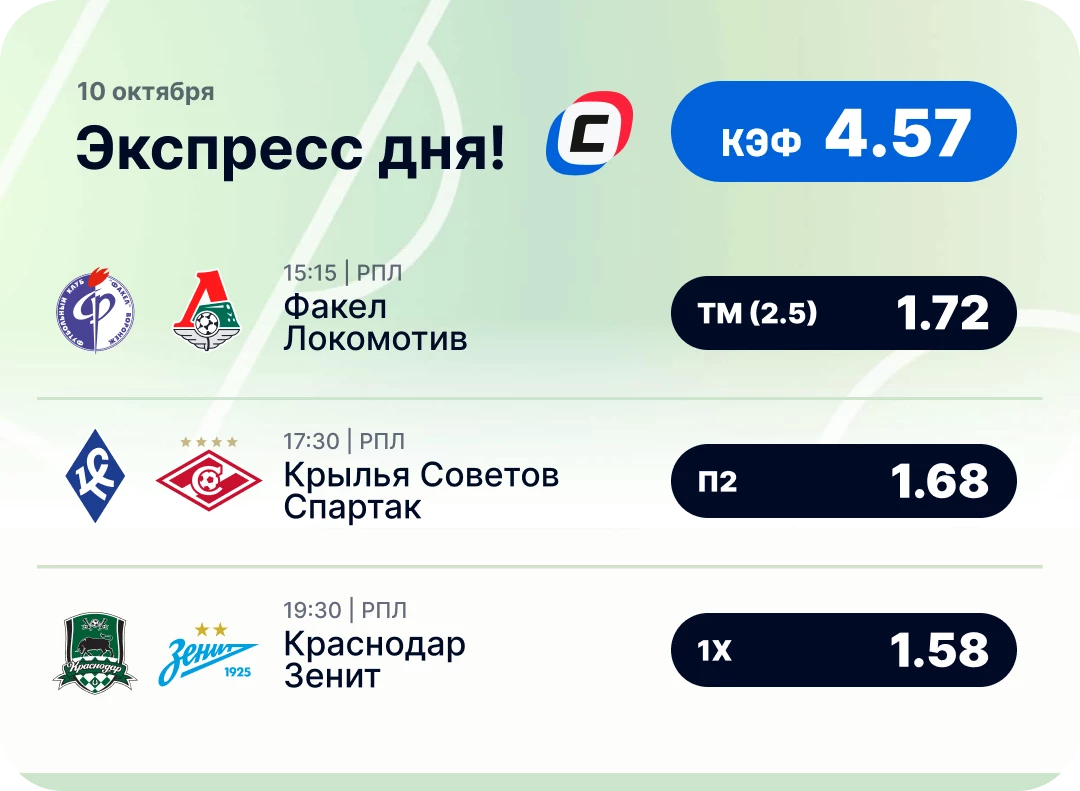 Экспресс на РПЛ на 10 октября Футбольный экспресс дня на 10 октября №1