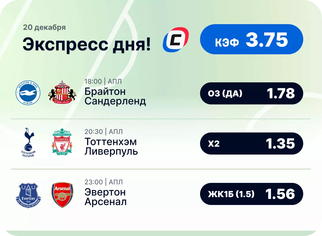 Футбольный экспресс дня на 20 декабря №2