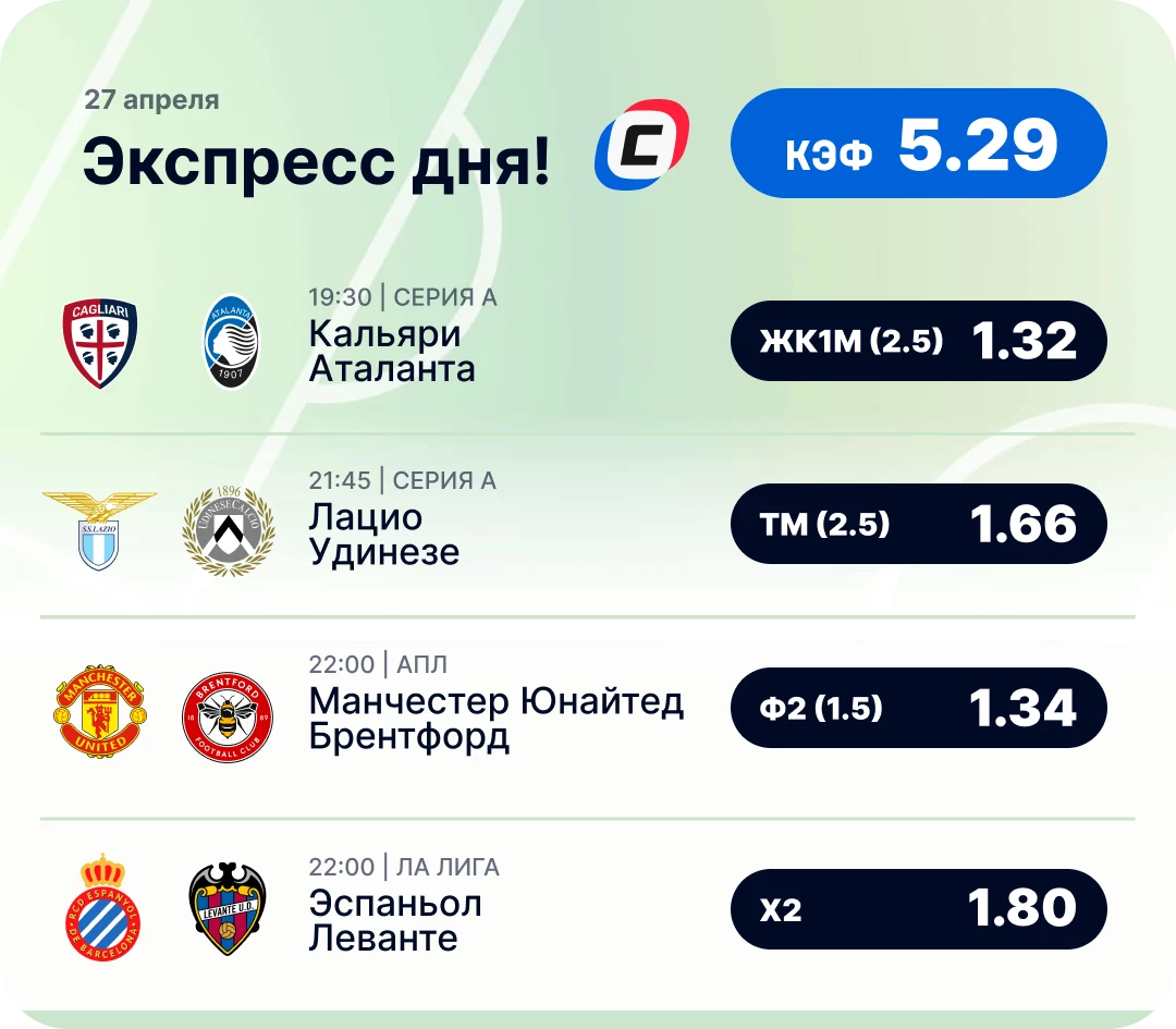 Футбольный экспресс дня на 27 апреля