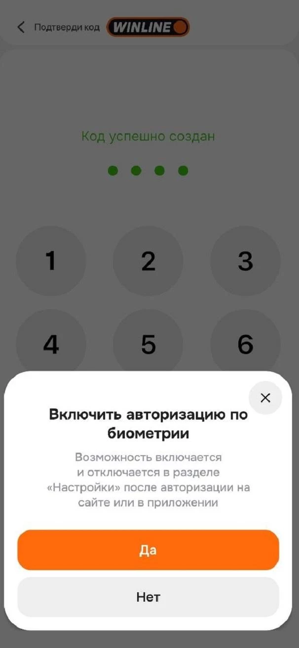 Настройка авторизации в БК Винлайн по биометрии