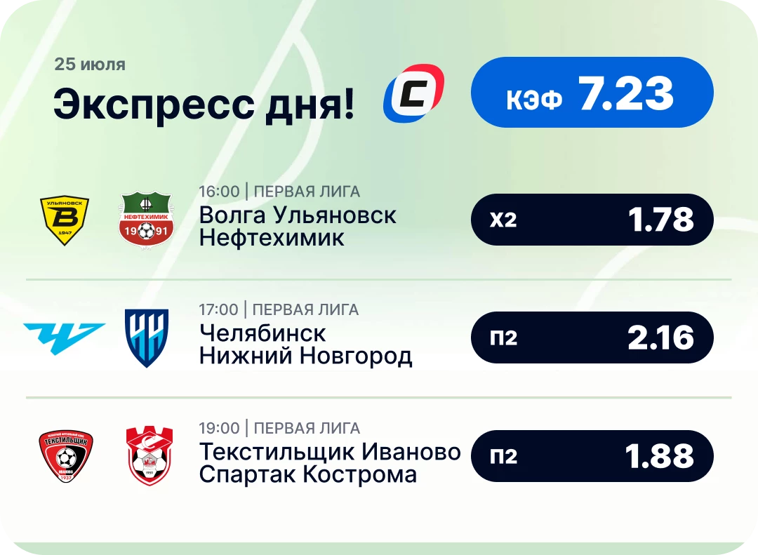 Экспресс на футбол на сегодня Футбольный экспресс дня на 25 июля №2