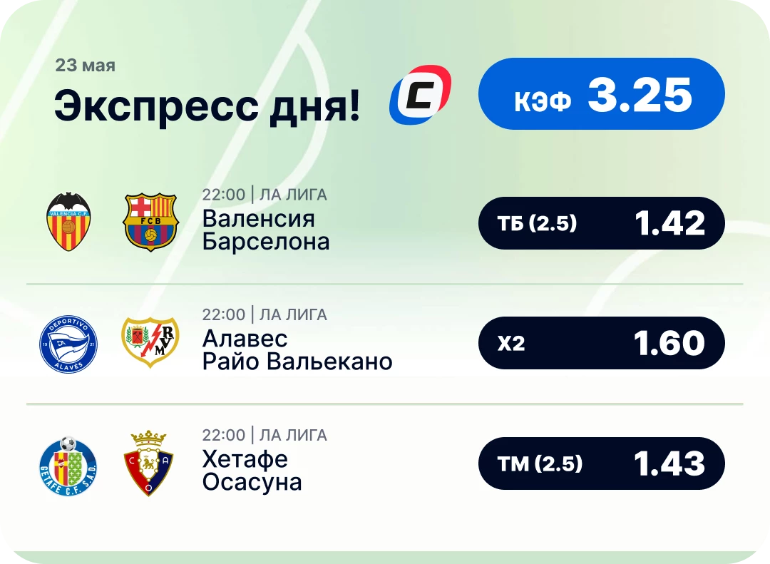Экспресс дня на футбол Экспресс дня на футбол на 23 мая