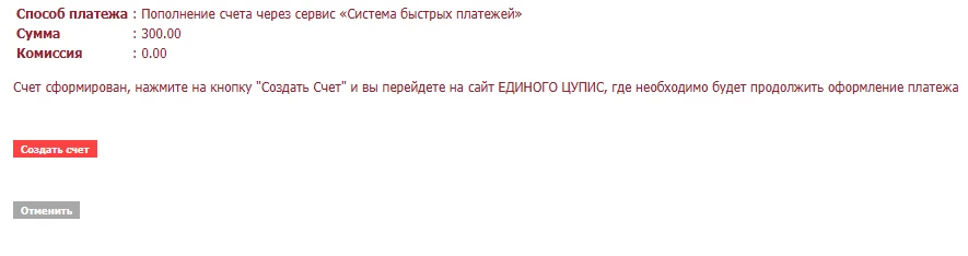 Счет на оплату в БК Тенниси