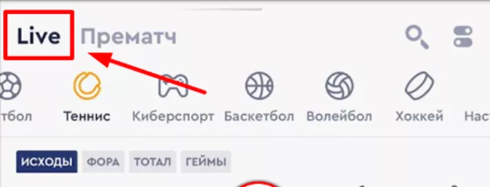 Лайв в приложении БК Фонбет