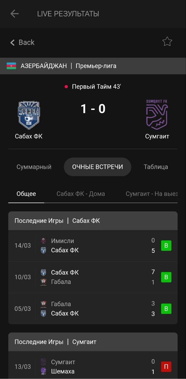 Live результат матча в приложении БК Мелбет