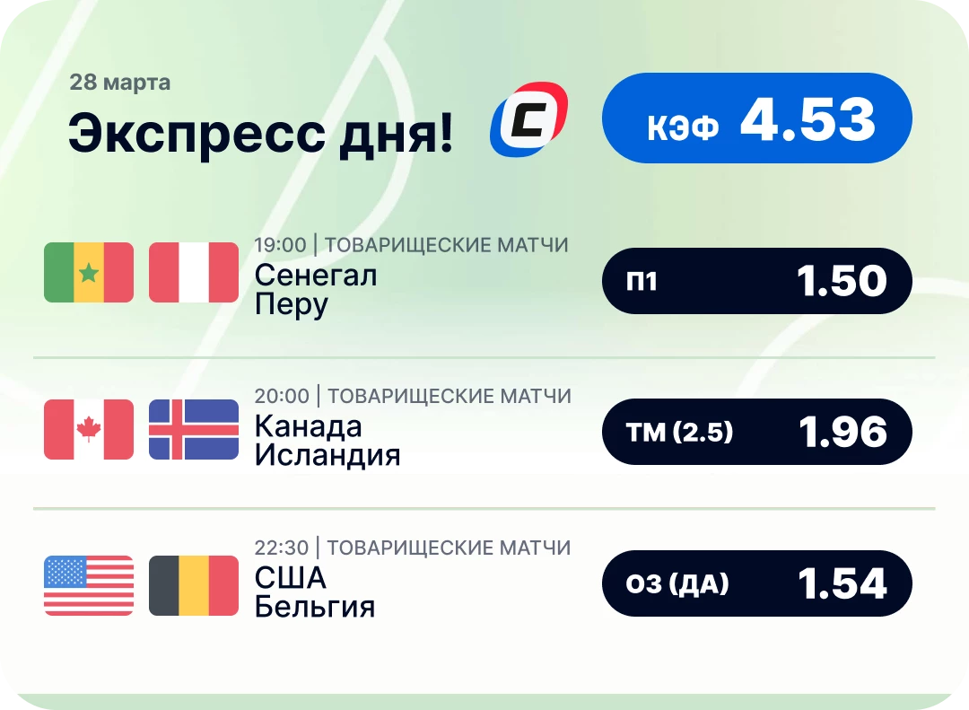 Экспресс на футбол сегодня Футбольный экспресс дня на 28 марта №2