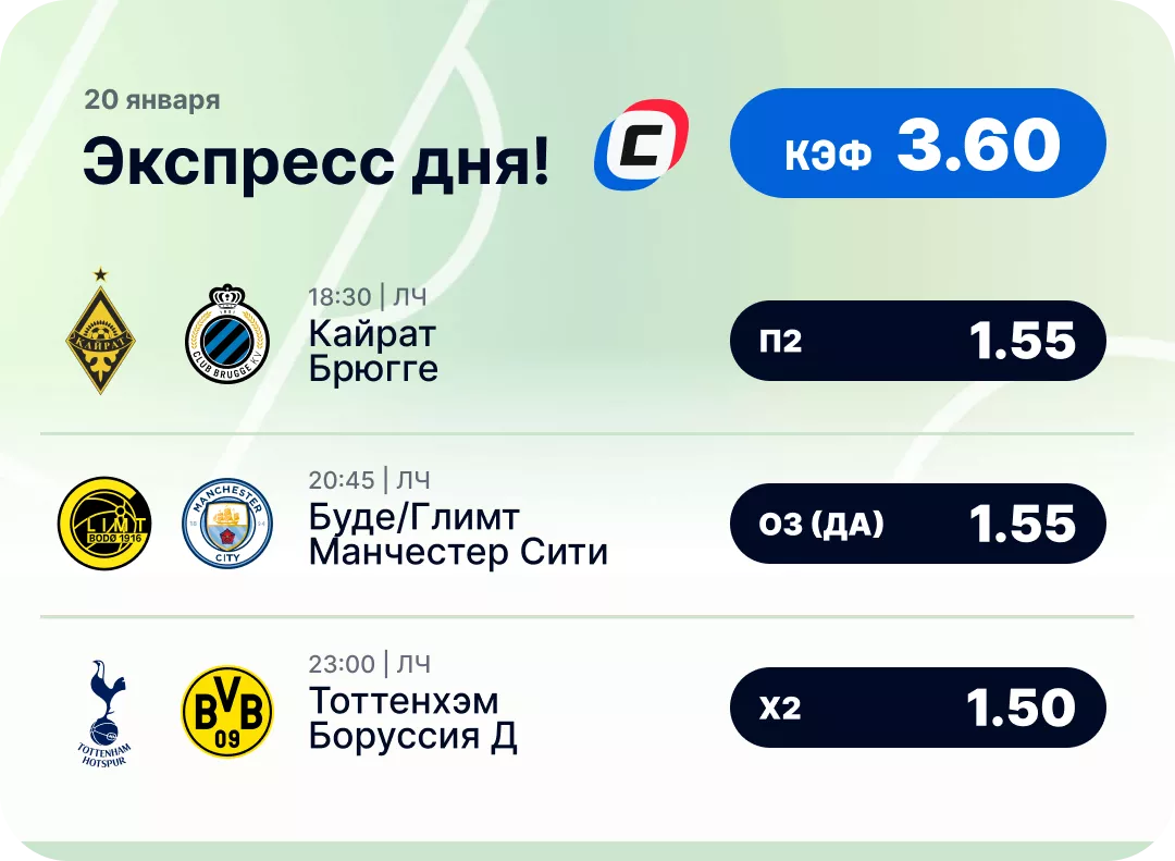 Футбольный экспресс дня на 20 января №1