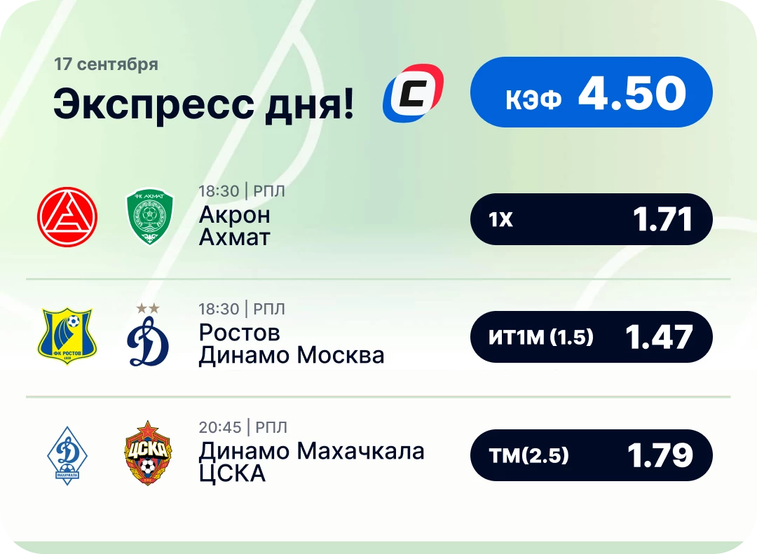 Экспресс на футбол на 17 сентября Футбольный экспресс дня на 17 сентября