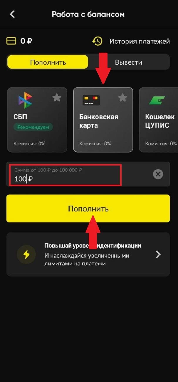 Выбор банковской карты для депозита в БК БЕТБУМ