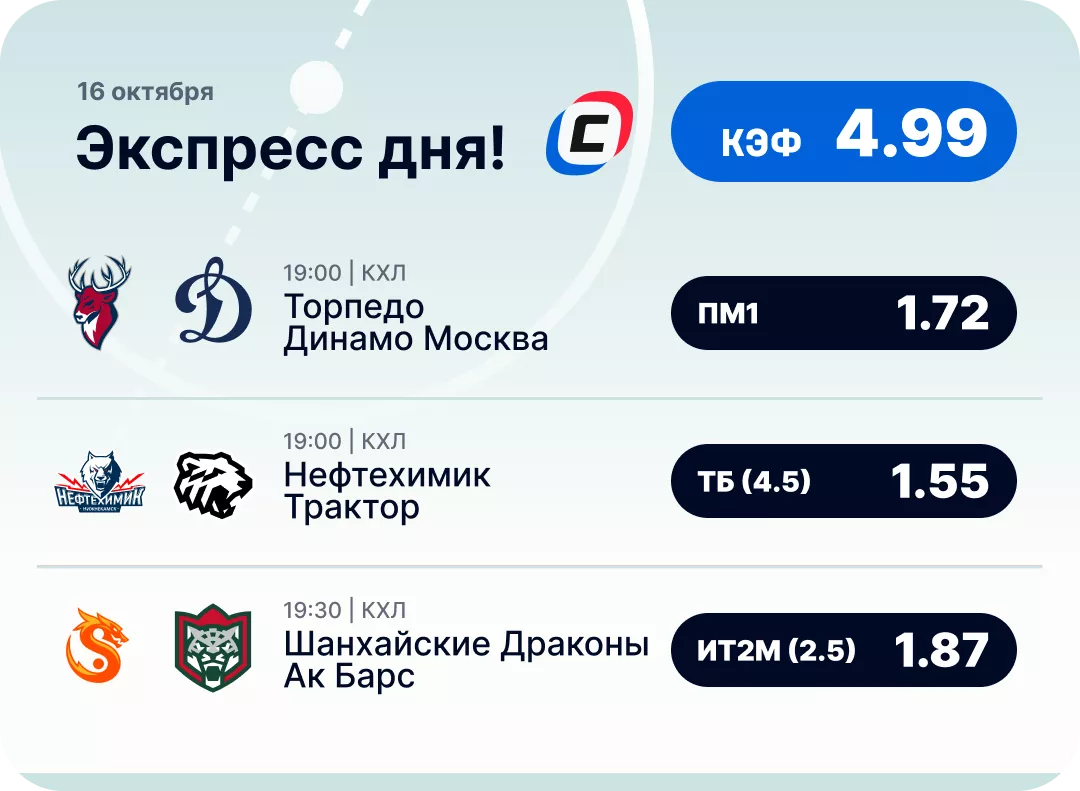 Экспресс на КХЛ на сегодня Хоккейный экспресс дня на 16 октября