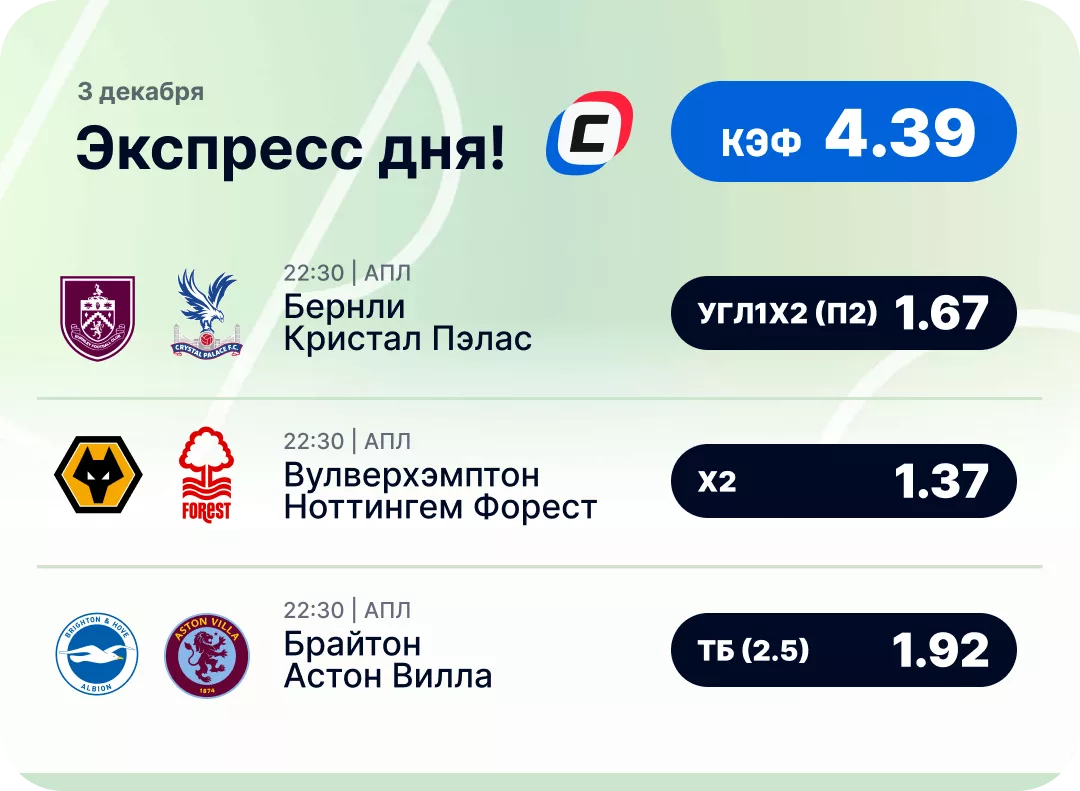 Футбольный экспресс дня на 3 декабря №1