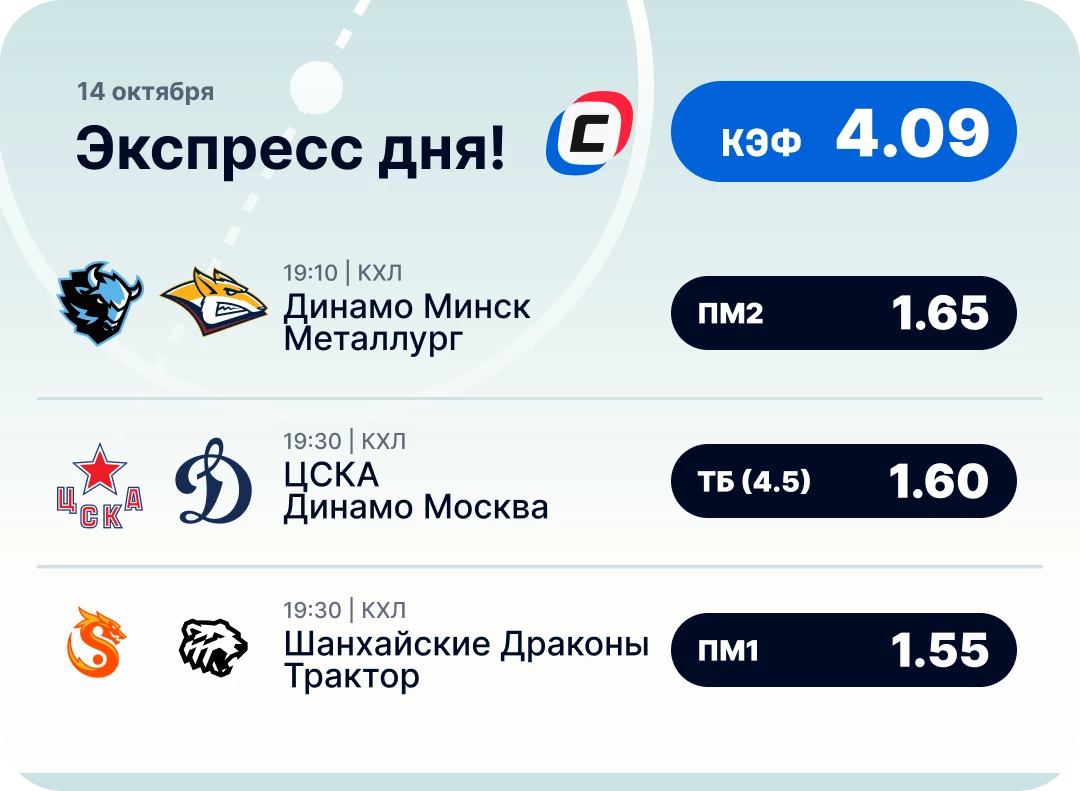Экспресс на КХЛ на сегодня Хоккейный экспресс дня на 14 октября №2