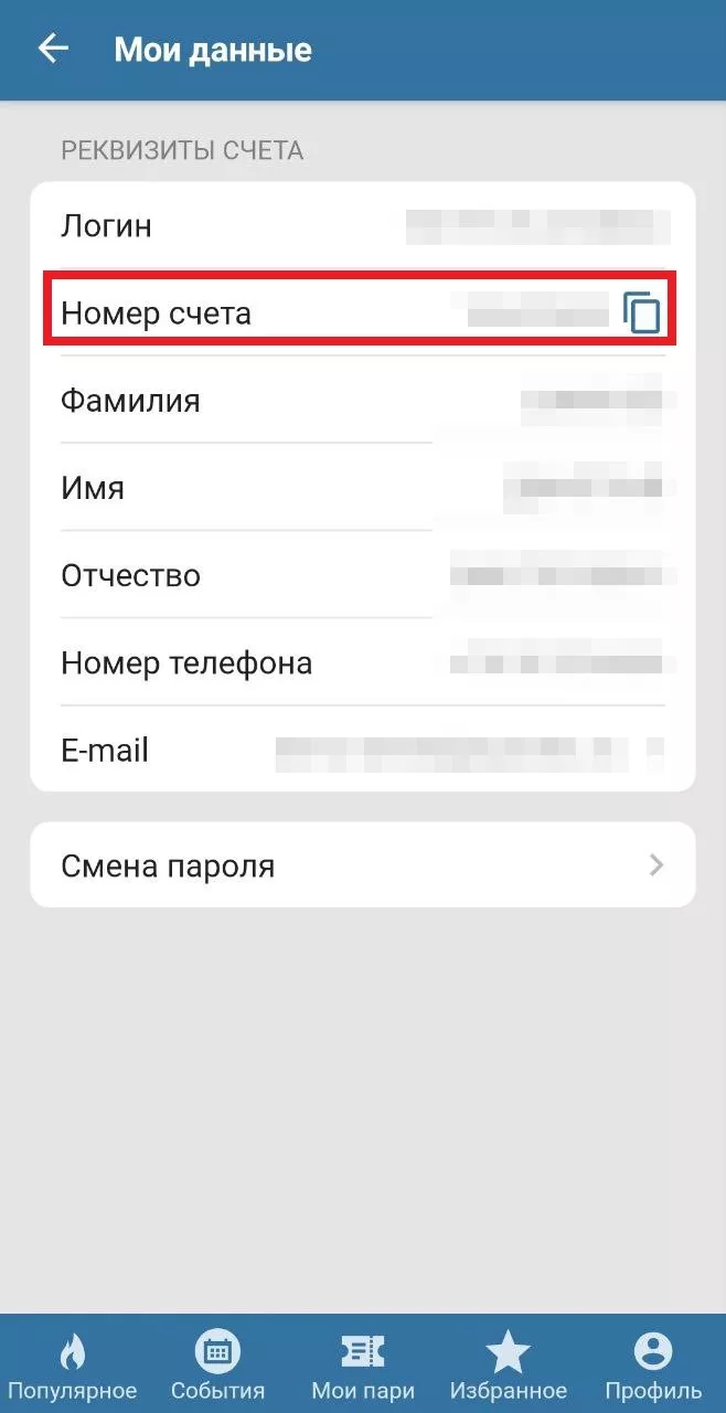 Номер счета в БК Бетсити