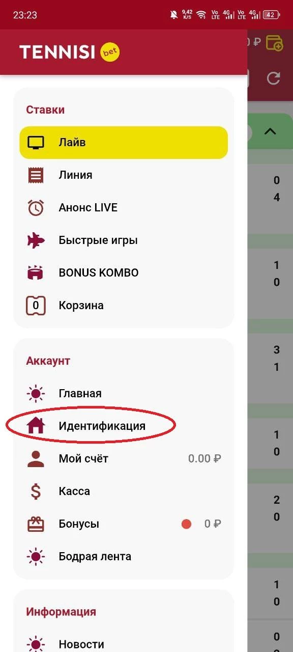 Раздел Идентификация в БК Тенниси