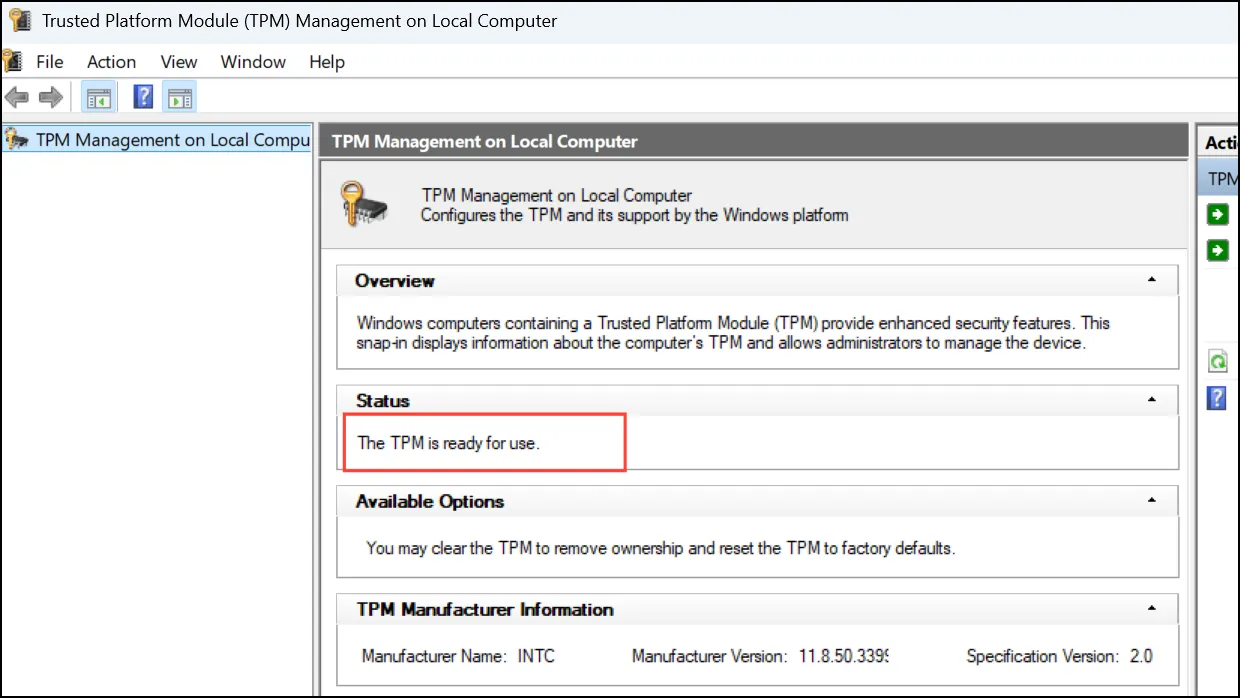 Как проверить статус TPM 2.0