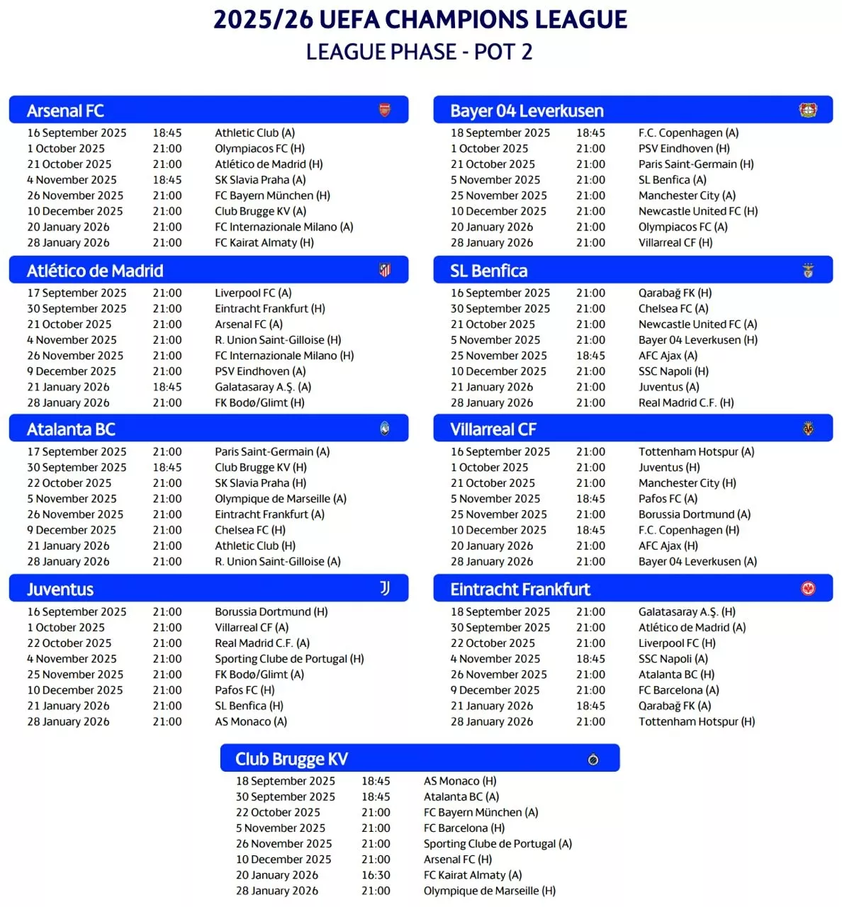 Расписание матчей Лиги чемпионов