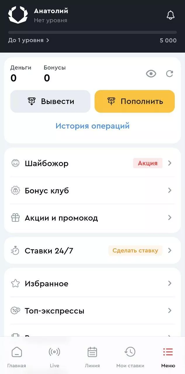Вывод средств в приложении БК Олимпбет