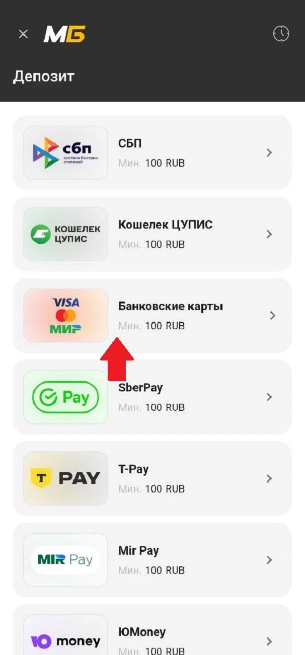 Методы депозита в БК Мелбет